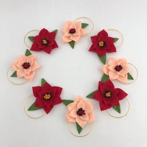 Vintage Group Of Felt Poinsettias, Christmas Poinsettias, Poinsettia Napkin Rings (?), Poinsettia Ornaments