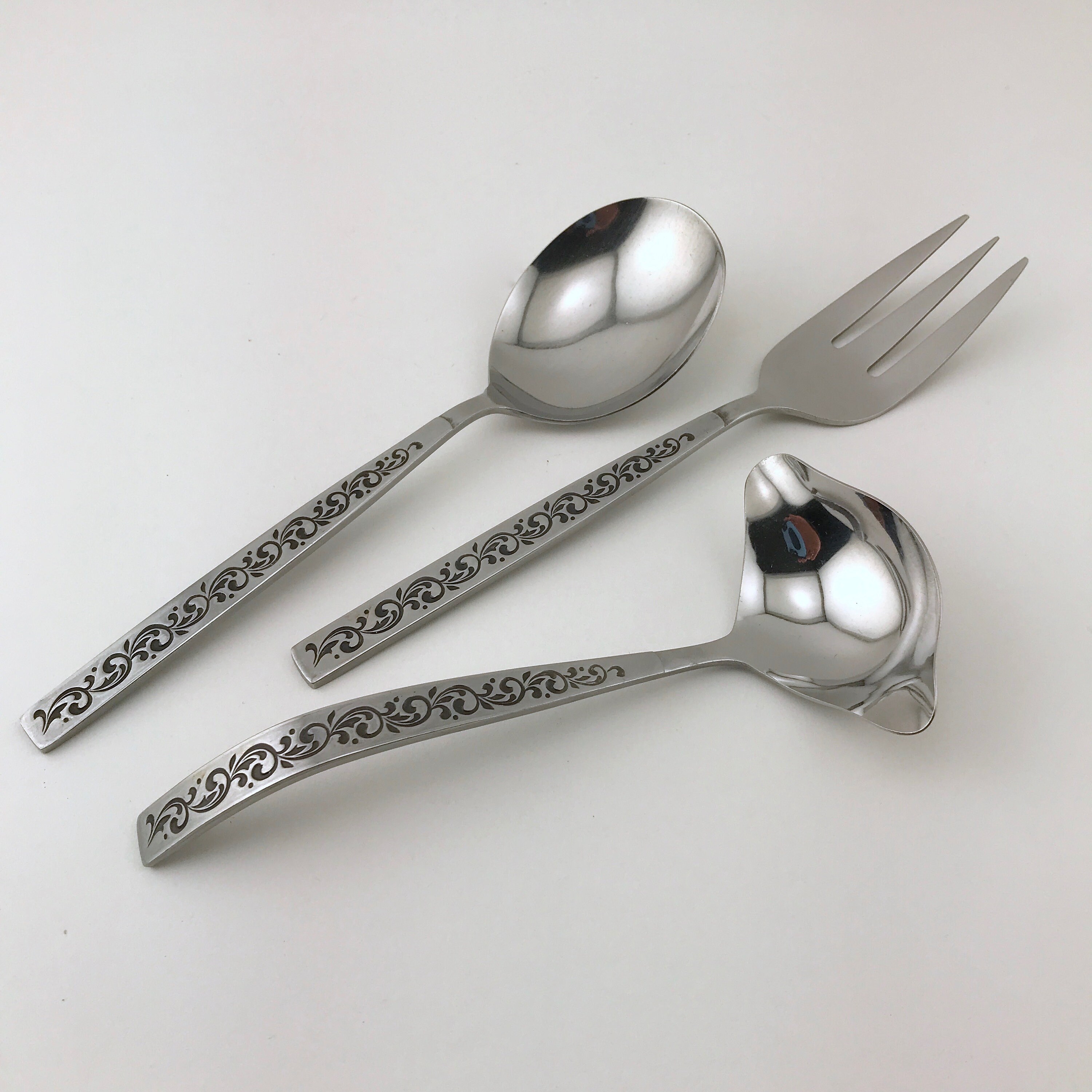 Vintage Serving Set of Orleans Silver Stainless, Japan, Pontalba