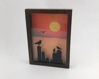 Vintage Wallace Berrie & Co., Inc., Shadow Box Seagull Picture, Seaside Shadow Box Picture, 1978