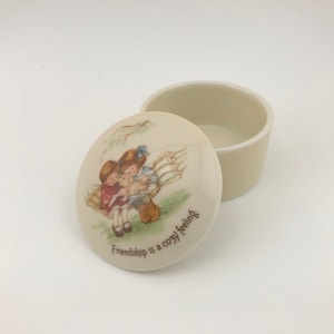 Vintage Porcelain Hallmark Trinket Container, Abby, 1983, Friendship Is A Cozy Feeling