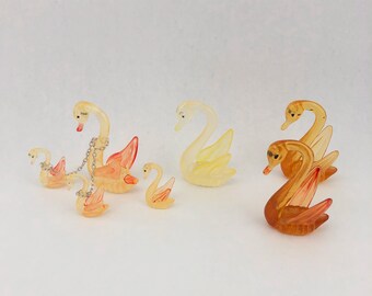 Vintage Group Of Lucite/Plastic Swan Miniatures, Made In Hong Kong