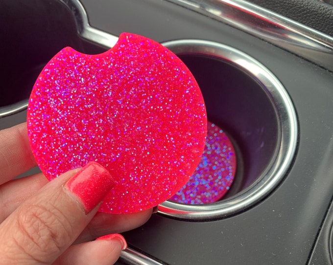 Bright Pink Glitter Car Coasters Cup Holder Accessories Car Accessories