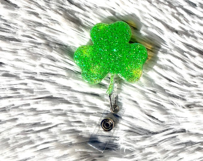 Glitter Badge Reel Saint Patrick\u2019s Day Clover Badge reel ID holder Badge Holder Badge Reel