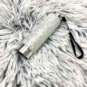 White iridescent Glitter Flashlight | Milticolor Glitter | Travel Flashlight | White glitter | Small flashlight