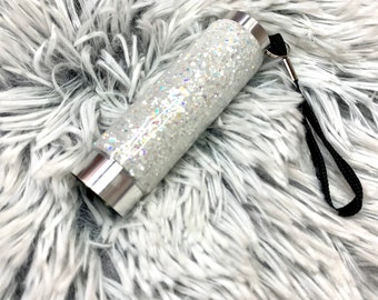 White iridescent Glitter Flashlight | Milticolor Glitter | Travel Flashlight | White glitter | Small flashlight