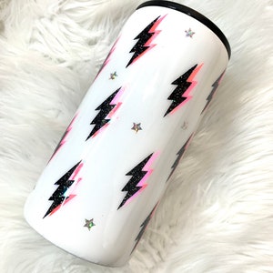Glitter 3in1 Bottle/Slim Can Cooler/ 16oz Cup | Pink, White, Black Bolts