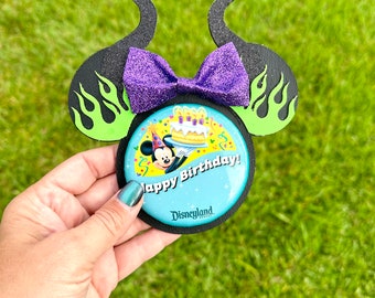 Maleficent Mickey Button Backer | Green Flames Button Accessories | pin back | Celebration Button | 3 inch button accessory | Birthday