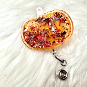 Shaker fall pumpkin Badge Reel | Fall Pumpkin | Holiday Badge Holder