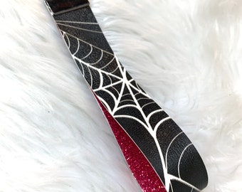 Black SpiderWeb and Pink Glitter Wristlet | Keychain | Faux Leather | Gothic | Punk | Key Fob