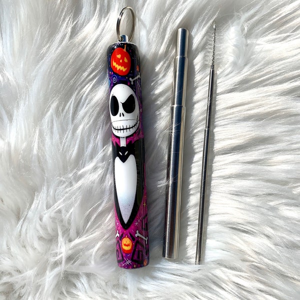 Jack Skellington Collapsible Straw | Travel Straw | Straw Keychain | Reusable Straw