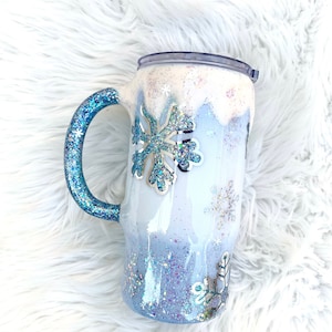 Gobelet de Noël pailleté flocon de neige | Goutte à neige | tasse de voyage | Gobelet 16 oz