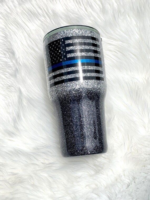 thin blue line glitter tumbler