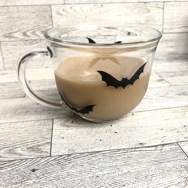 Taza de vidrio de murciélago de gran tamaño / taza de café de Halloween / vaso de té