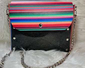 Serape and Sparkle black Faux Leather Purse | Small Crossbody Purse | Medium Purse | Faux Leather Bag