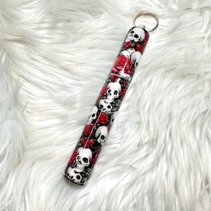 Skull and Roses Collapsible Straw | Travel Straw | Straw Keychain | Reusable Straw