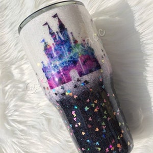 Disney water color Castle glitter Tumbler | stainless steel tumbler | Mickey glitter