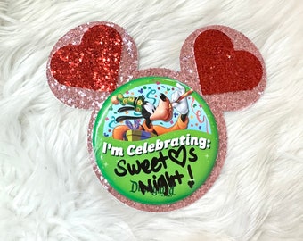 Glitter Heart Mickey Button Backer | Button Accessories | pin back | Valentine’s Button Accessory
