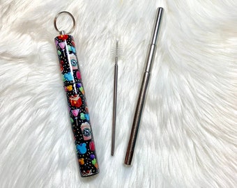 Black Disney Snacks Collapsible Straw | Travel Straw | Straw Keychain | Reusable Straw