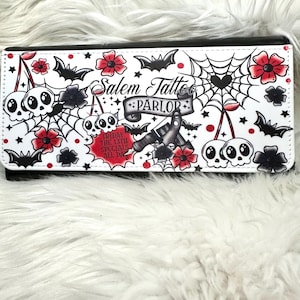 Carteira tri-fold feminina Tattoo | Carteira preta | vermelha e preta