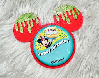 Red Glitter Mickey Button Backer | Poison Apple Button Accessories | pin back | Birthday Button | Celebration Button