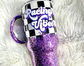 Racing Vibes Checkered Tumbler | Travel Mug | 24oz Tumbler | Snow Globe Bottom