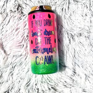 Watermelon Crawl Skinny Can Cooler | Letni brokat Skinny Can Cozy