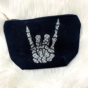 Devil Horns Checkered Glitter Bag | Cosmetic Bag | Travel Bag | Rocker | Rock on