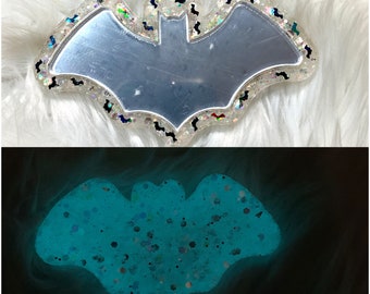 Bat Glow In the Dark Glitter Compact Mirror | Glitter Mirror | Travel Mirror | Halloween