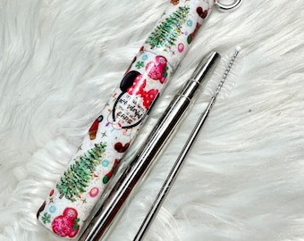 Christmas Disney Collapsible Straw | Travel Straw | Straw Keychain | Reusable Straw