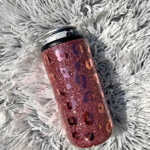 Glitter Rose Gold Leopard Skinny Can Cooler| Slim Can Coozie | Glitter Tumbler | Can Cooler | Cheetah