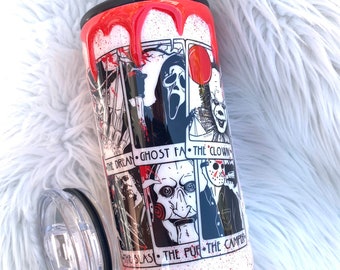 Horror Bottle/Slim Can Cooler/ 16oz Cup | Glow hands, blood splatter | Tarot Card