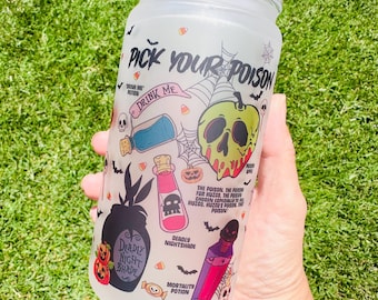 Kies je gifbeker van 16 oz | Beker van matglas Halloween | Schurken