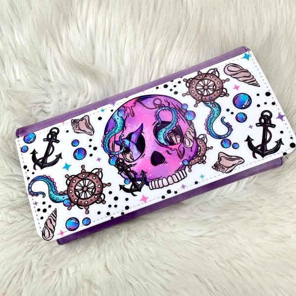 Gevouwen portemonnee dames Skellie zeemeermin | Paarse portemonnee | Schedel