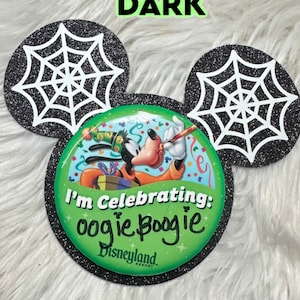 Schwarzer Glitzer Glow in the Dark Mickey Button Backer | Knopf Zubehör | Anstecknadel | Geburtstags-Button | Feier-Knopf | Halloweens
