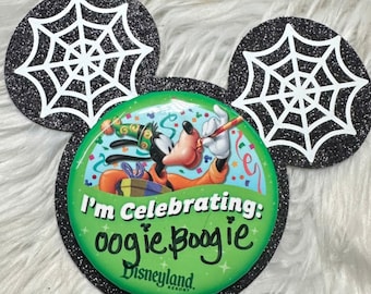 Black Glitter Glow in the Dark Mickey Button Backer | Button Accessories | pin back | Birthday Button | Celebration Button | Halloween