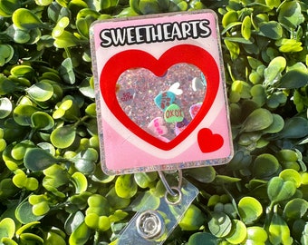 Valentine’s Sweethearts Shaker Badge Reel | Badge Holder | Glitter Badge Reel | valentines Day | Dry Shaker