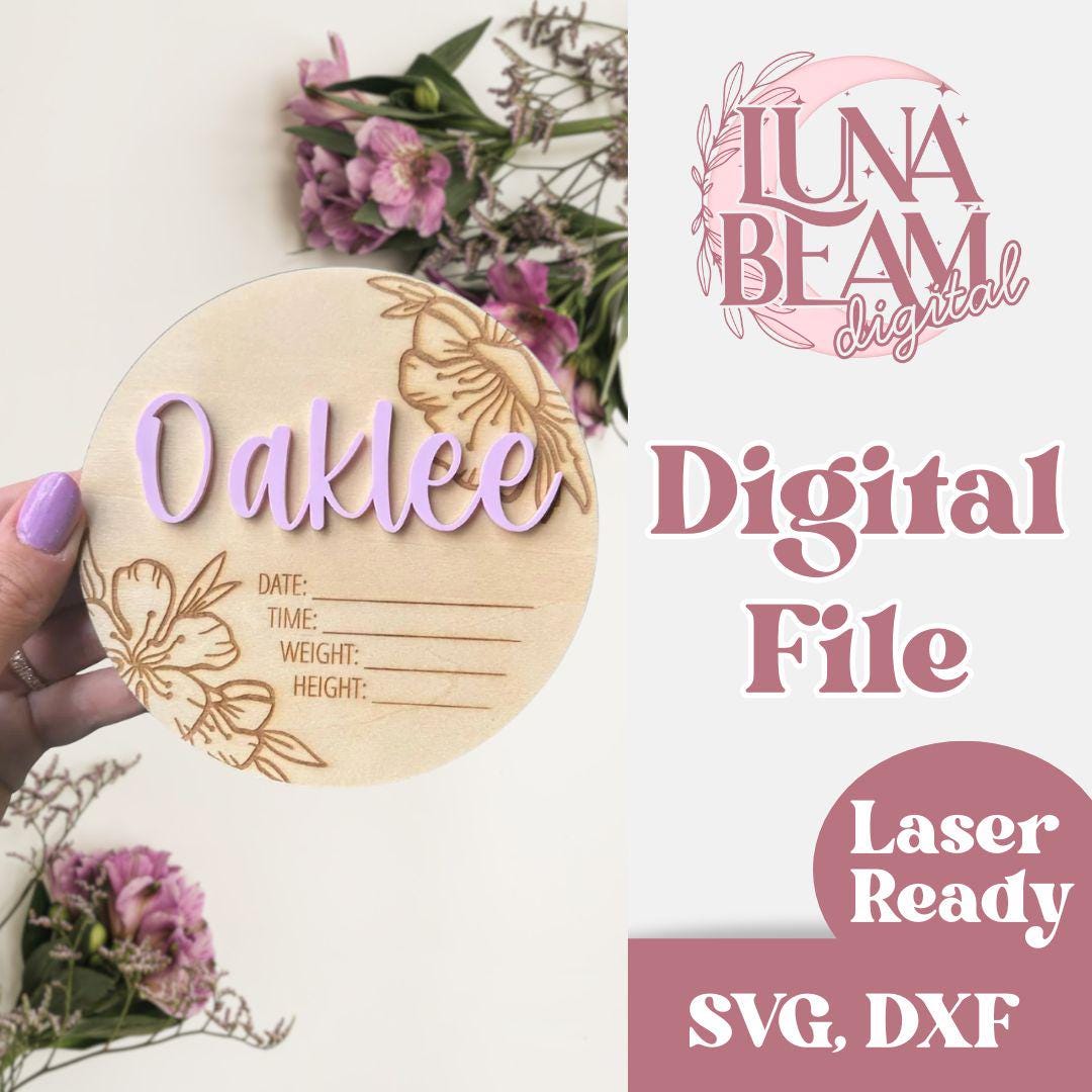 Floral Baby Name Sign SVG| Baby Announcement | DXF | Laser Cut Photo ...