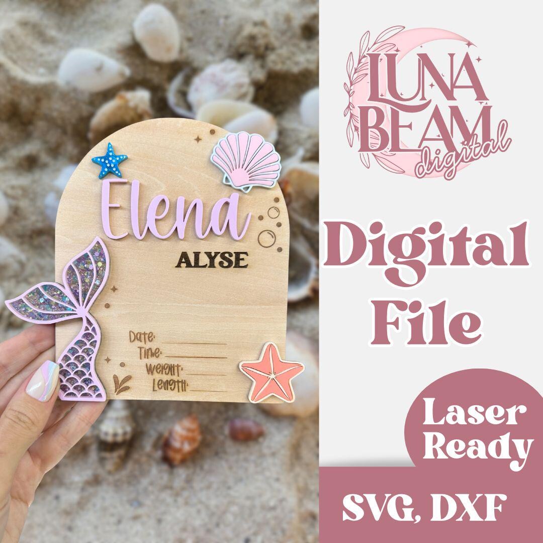 Mermaid Baby Name Sign SVG| Baby Announcement | DXF | Laser Cut Photo ...