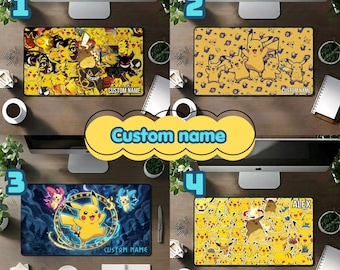 Pikachu & Raichu Electric Desk Mat, Thunder Pokeballl Mouse Pad, Yellow Gaming Setup, Anime Chair Mat