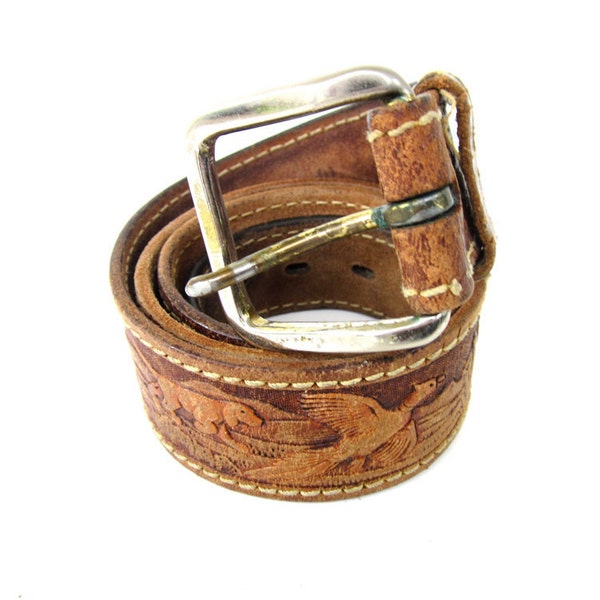 1960s Tooled Leather Belt - Hunting Scene