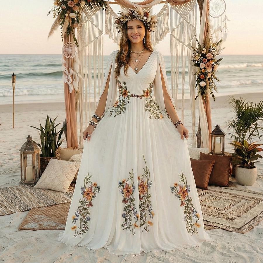 embroidered wildflower dress Wildflowers Garden Gown– Teuta Matoshi main image 1