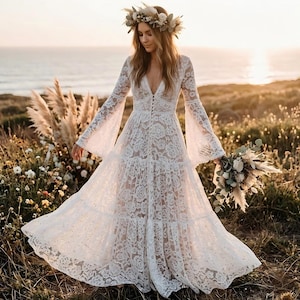 white lace flare sleeve dress Apricot Lace Bell Sleeve Mini Dress & Reviews - Apricot - Dresses main image 0