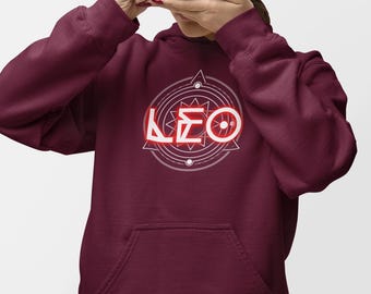Leo Zodiac Hoodie | Sun Sacred Geometry Sweatshirt | Hand-Drawn Astrology Pullover | Solar Star Sign Gift