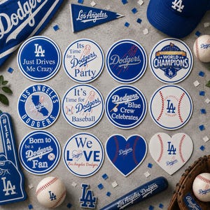 Adereços para cabine de fotos do Dodgers Baseball - PVC dupla face, conjunto de 6