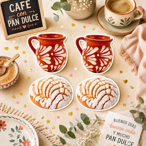 Cafe con Pan Dulce Photo Props – Traditional Concha, Clay Mug Set (PVC)