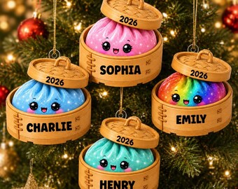 Adorno acrílico personalizado con forma de dumpling, adorno navideño con nombre personalizado, regalo kawaii de dumpling para niños, adolescentes y niñas.