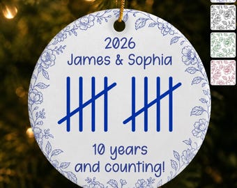 Adorno personalizado para aniversario de pareja, adorno navideño de cerámica personalizado, regalo de aniversario con marca de conteo, recuerdo de boda, regalo para pareja