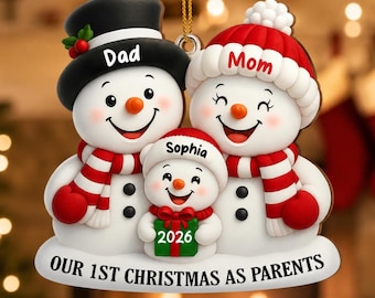 Personalized Our 1st Christmas As Parents Ornament, Custom Snowmen Wood Ornament, New Parents Christmas Gift, Family Keepsake