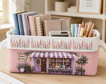 Cesta de almacenamiento de libros personalizada, cesta de almacenamiento a medida para amantes de los libros, regalo literario para lectores, contenedor organizador de libros, regalo de decoración para bibliotecas