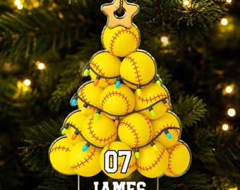 Adorno navideño personalizado de softbol, ​​regalo personalizado para jugador de softbol, ​​adorno deportivo para árbol de Navidad, regalo para equipo de softbol, ​​nombre del jugador